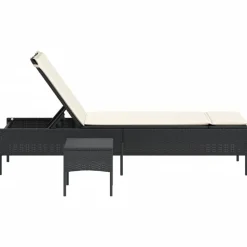 MAISON EXCLUSIVE - Chaise longue avec table et coussin noir résine tressée