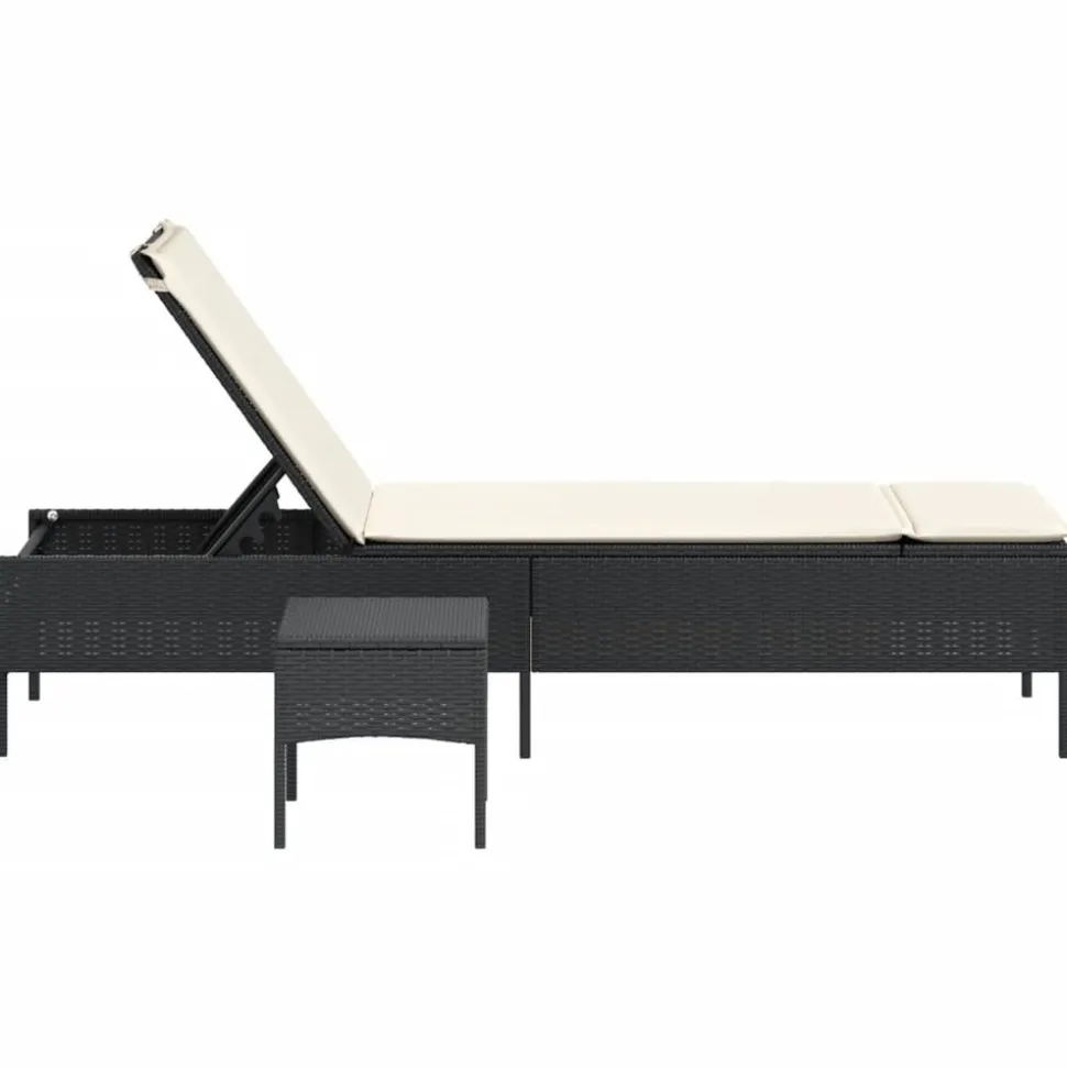MAISON EXCLUSIVE - Chaise longue avec table et coussin noir résine tressée