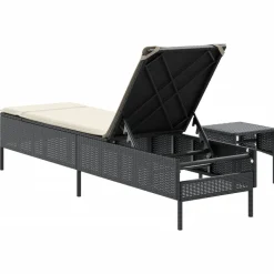 MAISON EXCLUSIVE - Chaise longue avec table et coussin noir résine tressée