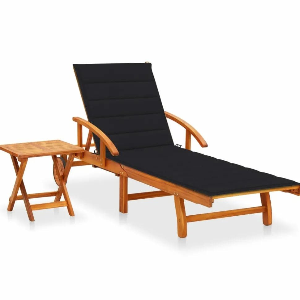 MAISON EXCLUSIVE - Chaise longue de jardin avec table et coussin bois d'acacia