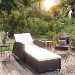MAISON EXCLUSIVE - Chaise longue avec coussin blanc crème résine tressée noir
