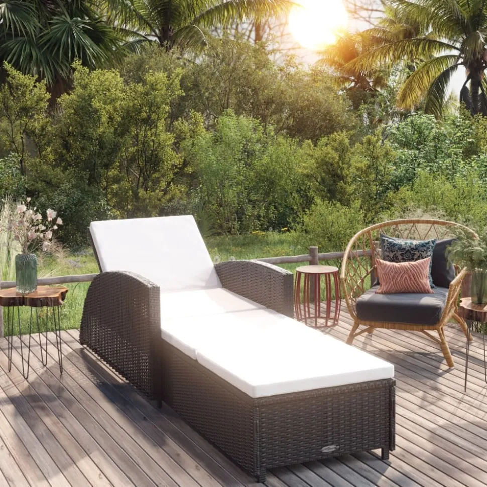 MAISON EXCLUSIVE - Chaise longue avec coussin blanc crème résine tressée noir