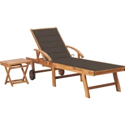 MAISON EXCLUSIVE - Chaise longue avec table et coussin bois de teck solide