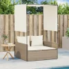 MAISON EXCLUSIVE - Chaise longue double avec toit et rideaux beige résine tressée