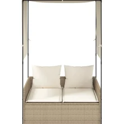 MAISON EXCLUSIVE - Chaise longue double avec toit et rideaux beige résine tressée