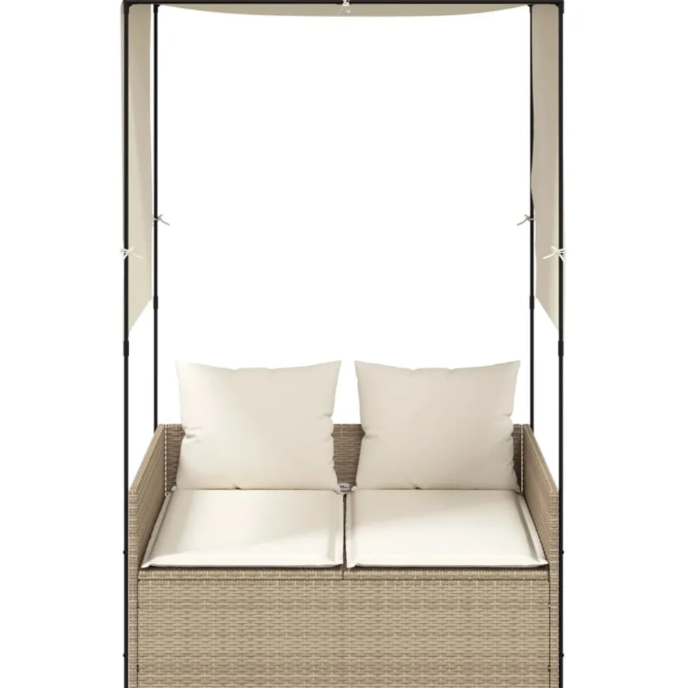 MAISON EXCLUSIVE - Chaise longue double avec toit et rideaux beige résine tressée
