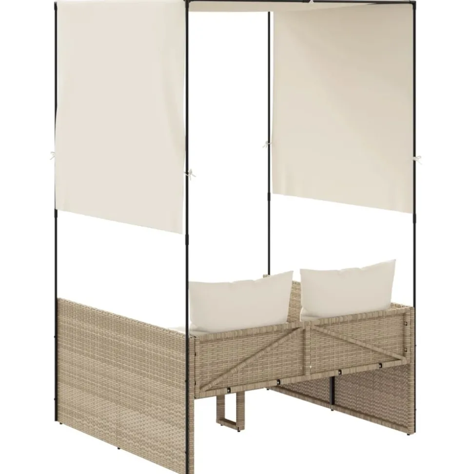 MAISON EXCLUSIVE - Chaise longue double avec toit et rideaux beige résine tressée