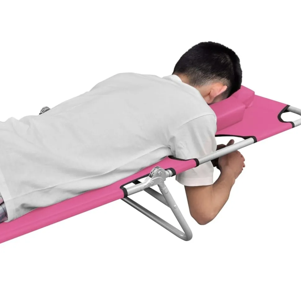 MAISON EXCLUSIVE - Chaise longue pliable avec coussin de tête acier rose magento