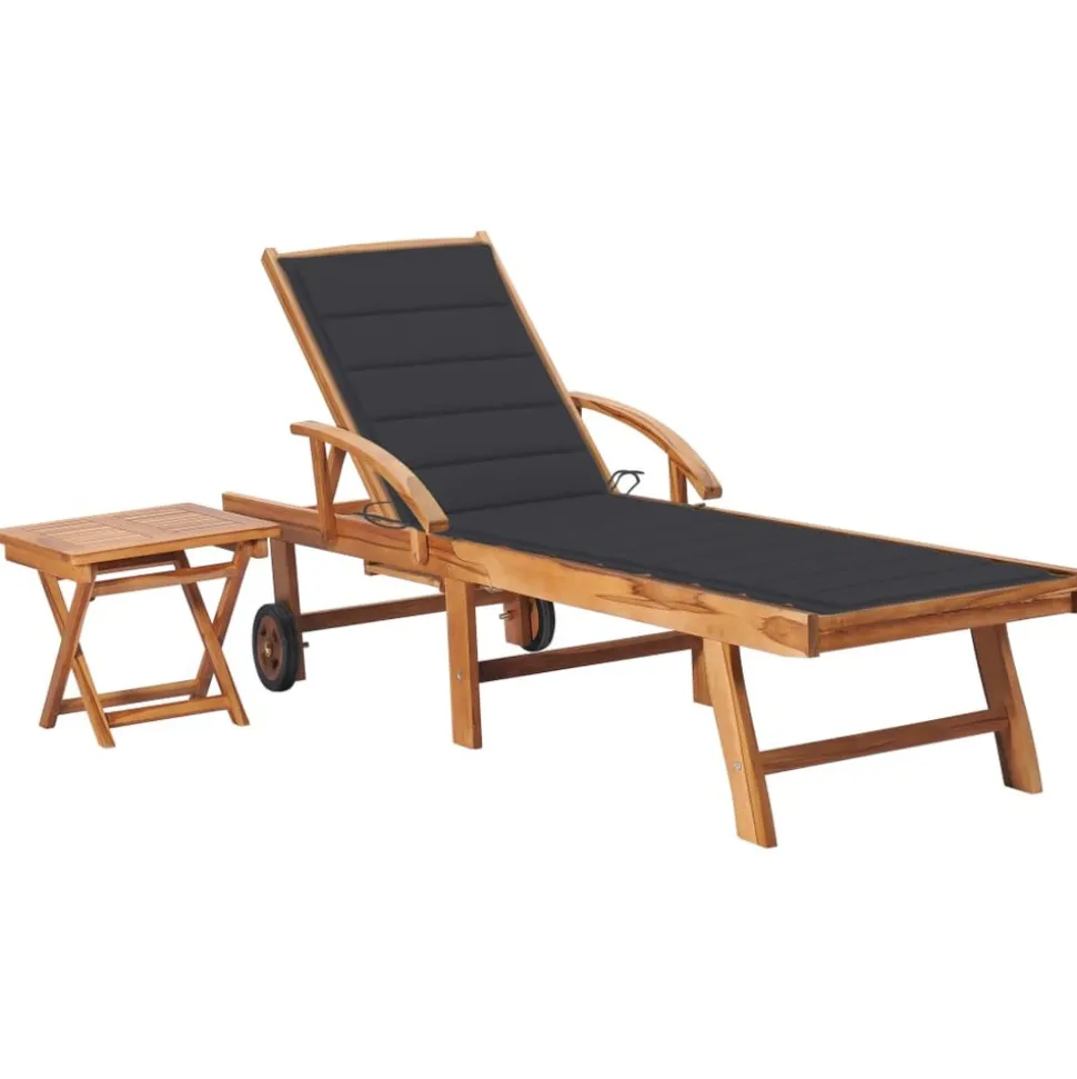 MAISON EXCLUSIVE - Chaise longue avec table et coussin bois de teck solide