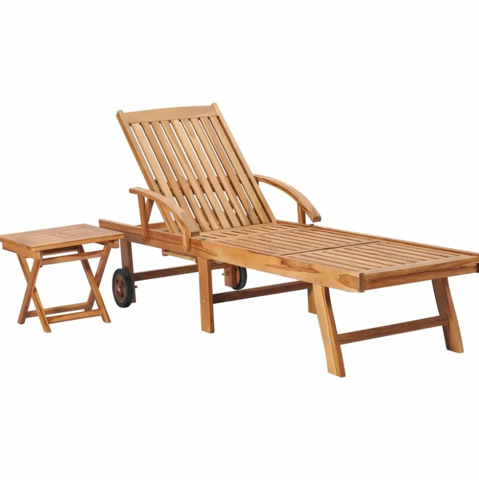 MAISON EXCLUSIVE - Chaise longue avec table et coussin bois de teck solide
