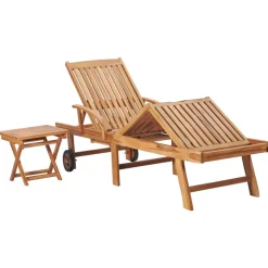 MAISON EXCLUSIVE - Chaise longue avec table et coussin bois de teck solide