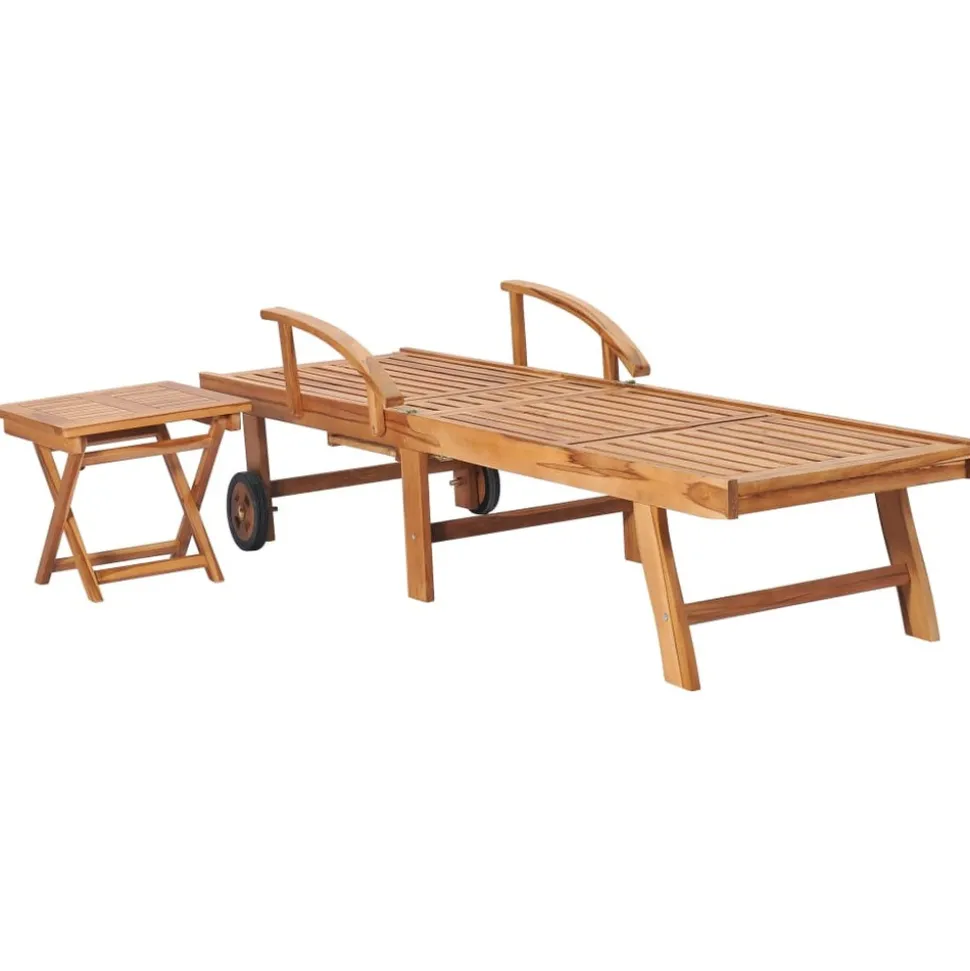 MAISON EXCLUSIVE - Chaise longue avec table et coussin bois de teck solide