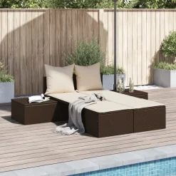 MAISON EXCLUSIVE - Chaise longue double avec coussins marron résine tressée