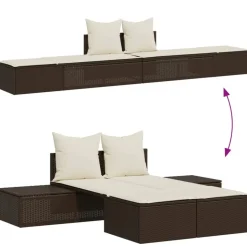 MAISON EXCLUSIVE - Chaise longue double avec coussins marron résine tressée