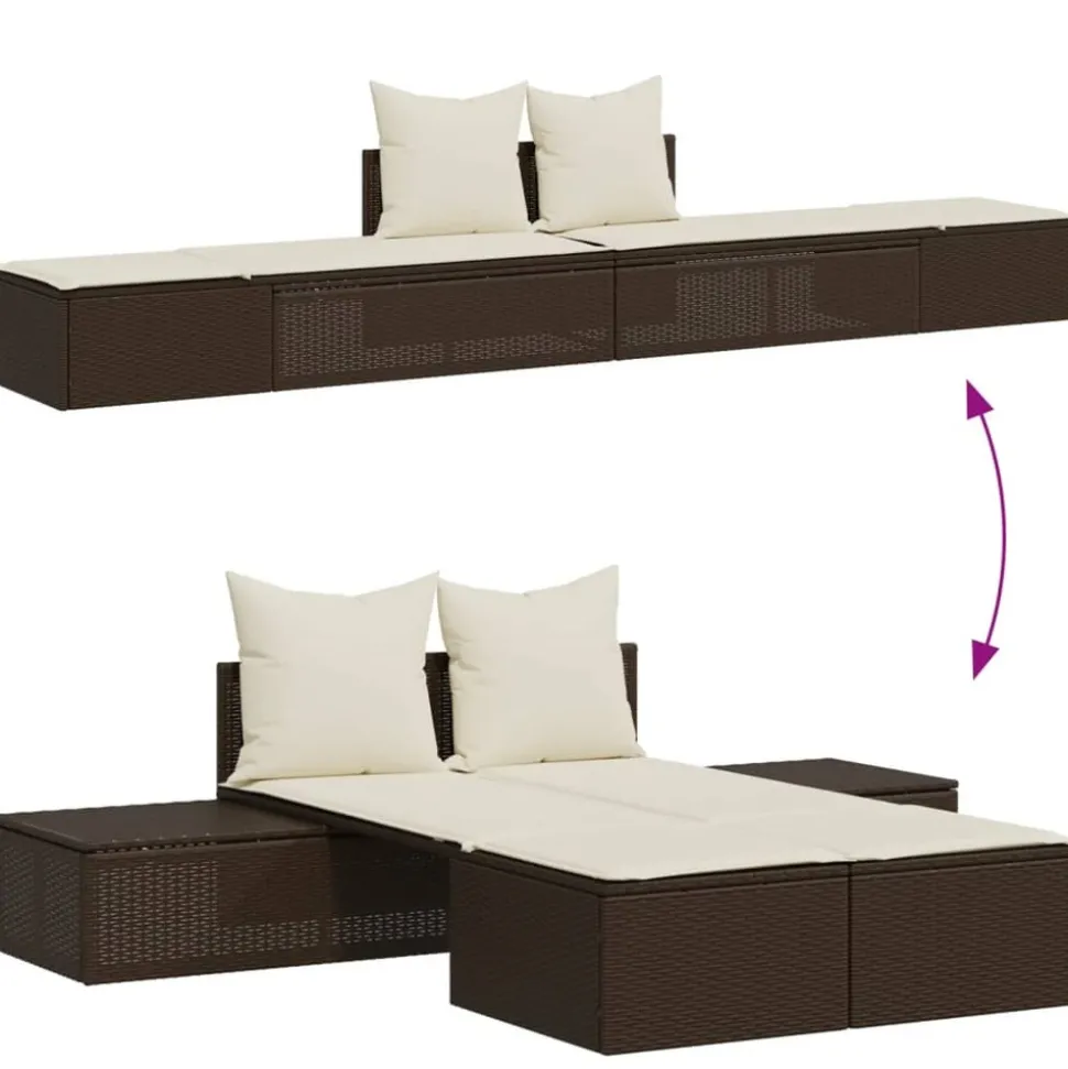 MAISON EXCLUSIVE - Chaise longue double avec coussins marron résine tressée