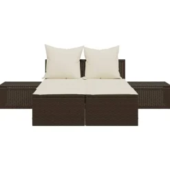 MAISON EXCLUSIVE - Chaise longue double avec coussins marron résine tressée