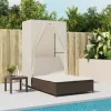 MAISON EXCLUSIVE - Chaise longue double avec toit et rideaux marron résine tressée