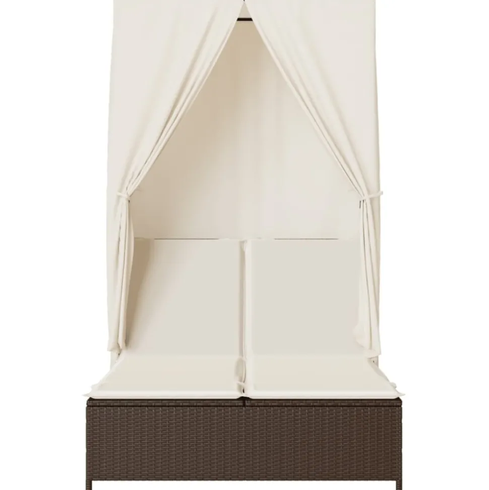 MAISON EXCLUSIVE - Chaise longue double avec toit et rideaux marron résine tressée