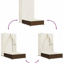 MAISON EXCLUSIVE - Chaise longue double avec toit et rideaux marron résine tressée