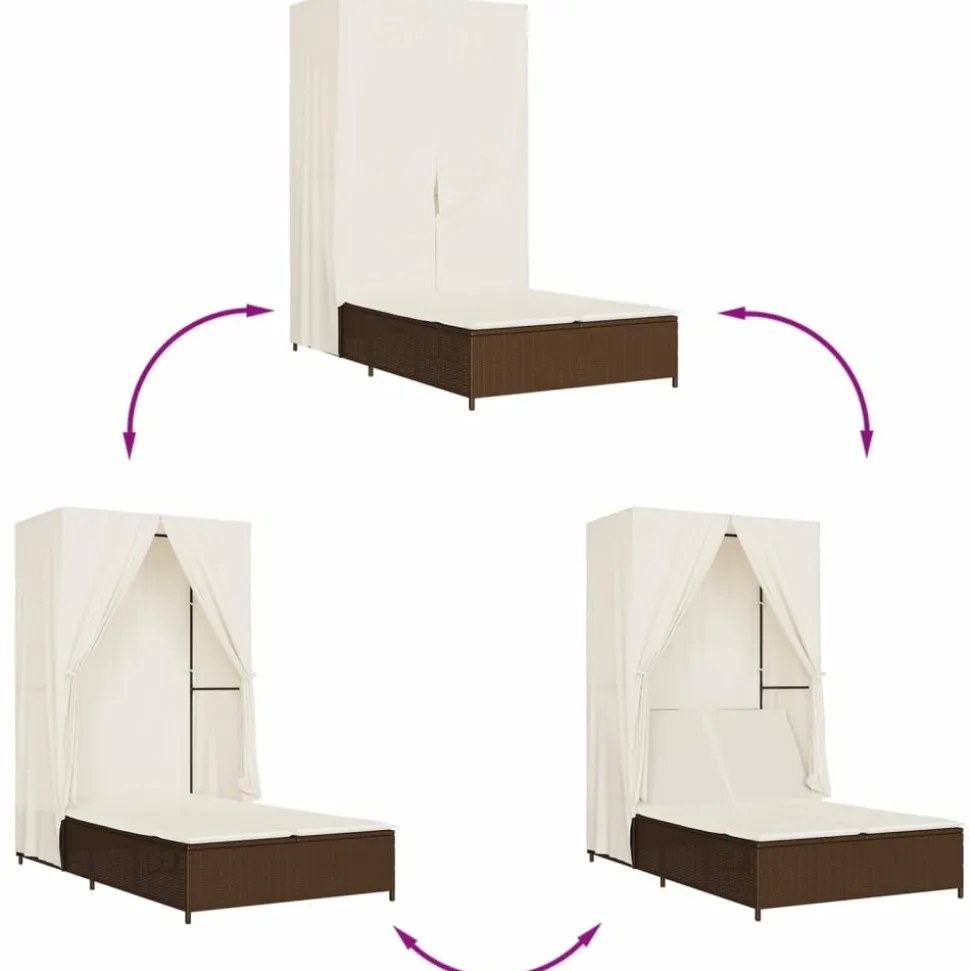 MAISON EXCLUSIVE - Chaise longue double avec toit et rideaux marron résine tressée