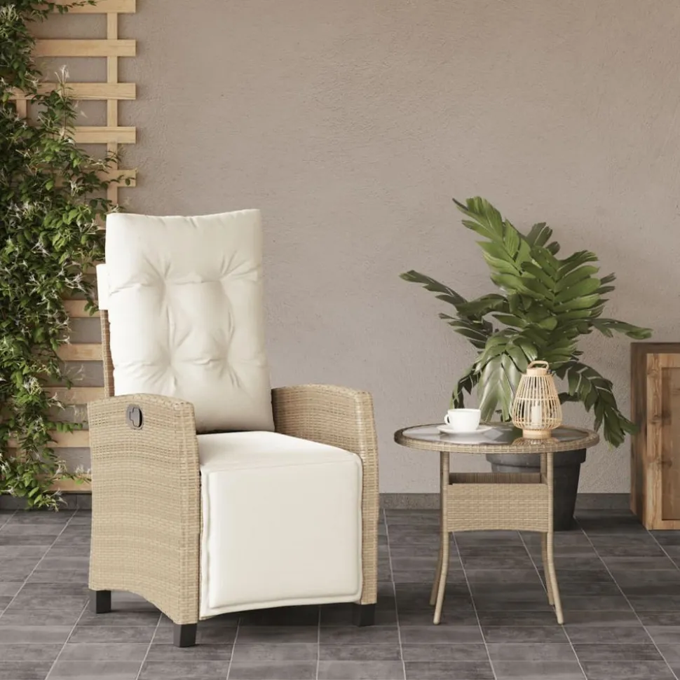 MAISON EXCLUSIVE - Chaise inclinable de jardin et repose-pied beige résine tressée