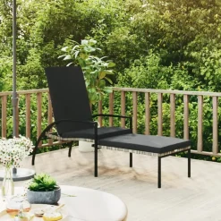 MAISON EXCLUSIVE - Chaise longue avec repose-pied résine tressée gris