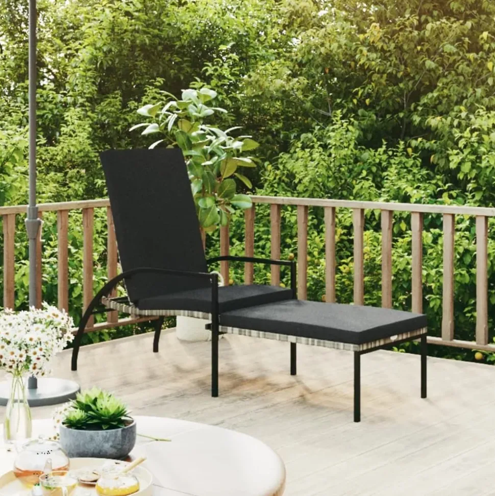 MAISON EXCLUSIVE - Chaise longue avec repose-pied résine tressée gris