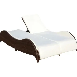 MAISON EXCLUSIVE - Chaise longue double avec coussin résine tressée marron