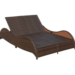 MAISON EXCLUSIVE - Chaise longue double avec coussin résine tressée marron