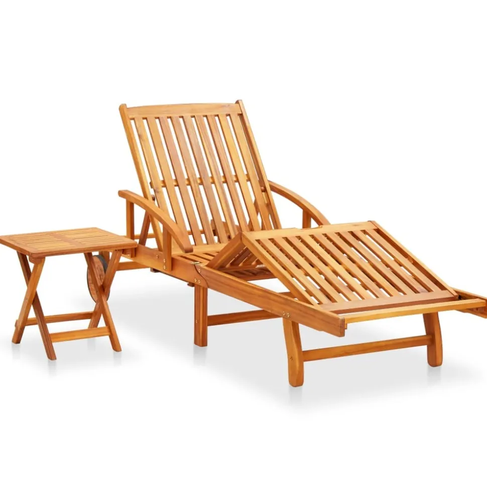 MAISON EXCLUSIVE - Chaise longue de jardin avec table et coussin bois d'acacia