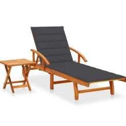 MAISON EXCLUSIVE - Chaise longue de jardin avec table et coussin bois d'acacia