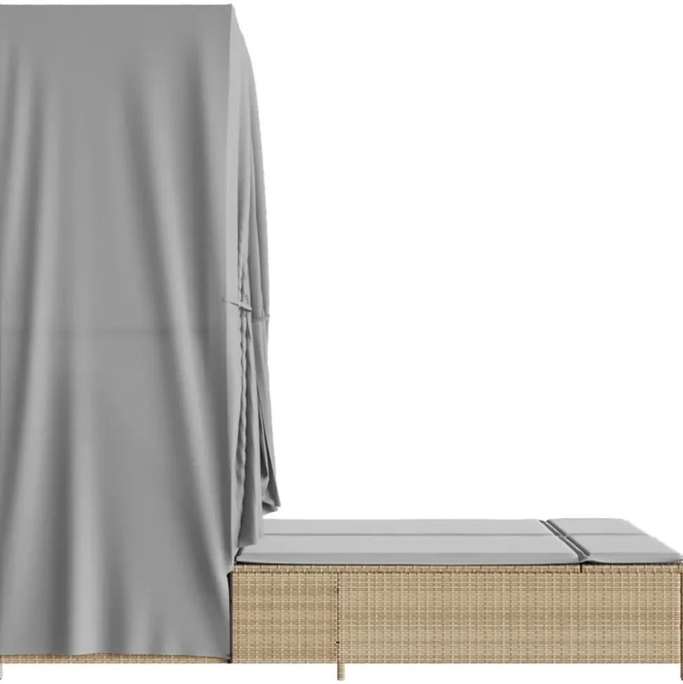 MAISON EXCLUSIVE - Chaise longue double avec toit et rideaux beige résine tressée