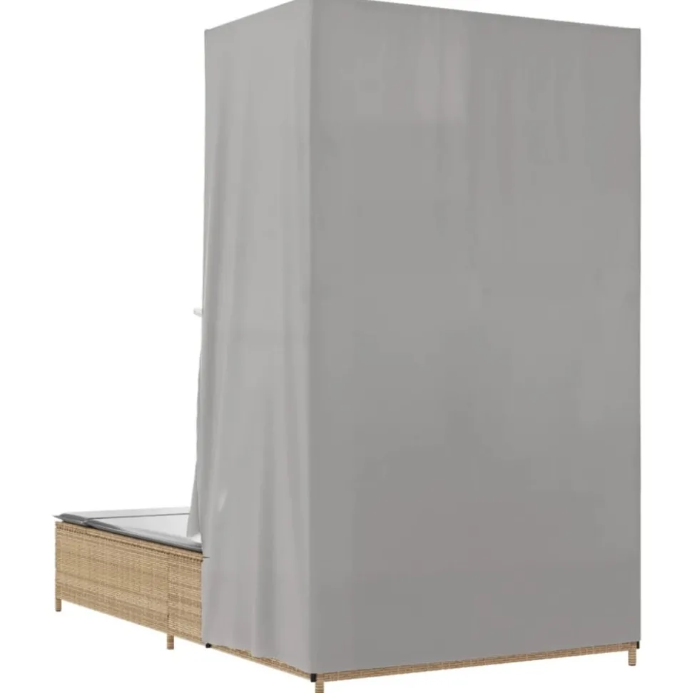 MAISON EXCLUSIVE - Chaise longue double avec toit et rideaux beige résine tressée