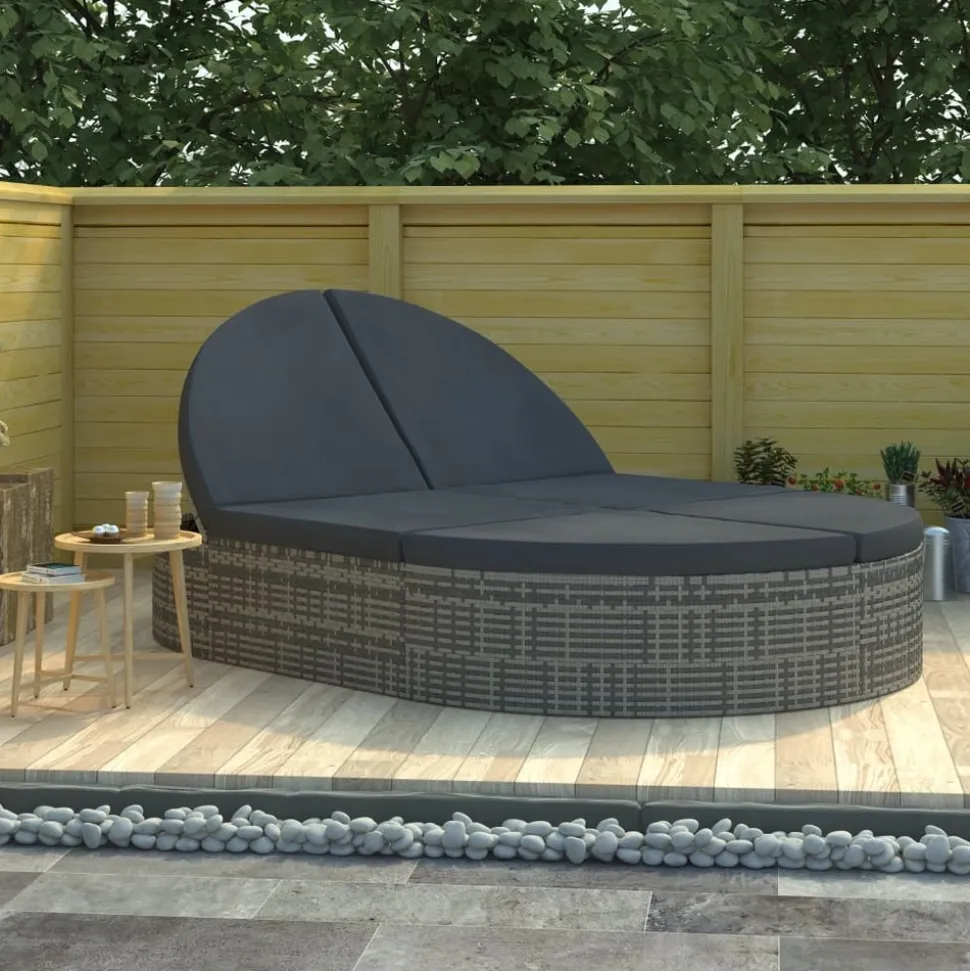 MAISON EXCLUSIVE - Chaise longue à 2 places avec coussins résine tressée gris