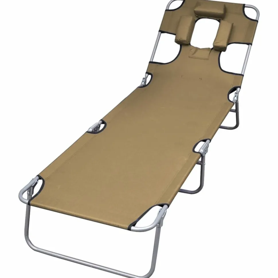 MAISON EXCLUSIVE - Chaise longue pliable et coussin de tête dossier réglable taupe