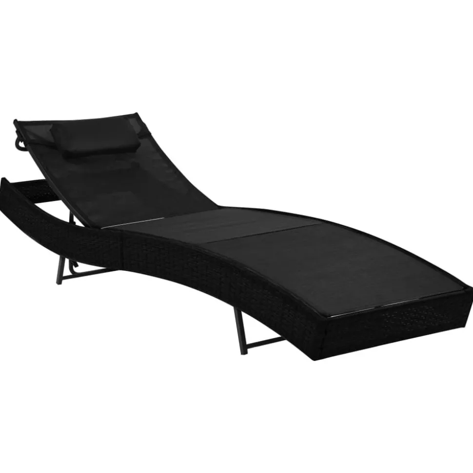 MAISON EXCLUSIVE - Chaise longue avec oreiller résine tressée noir
