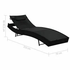 MAISON EXCLUSIVE - Chaise longue avec oreiller résine tressée noir