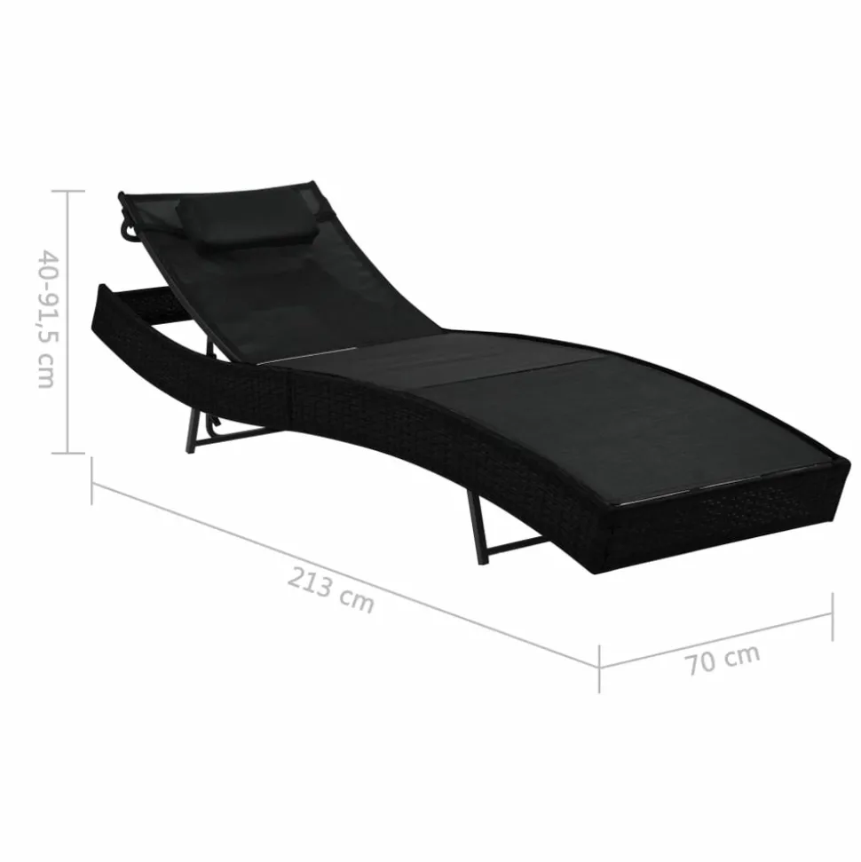 MAISON EXCLUSIVE - Chaise longue avec oreiller résine tressée noir