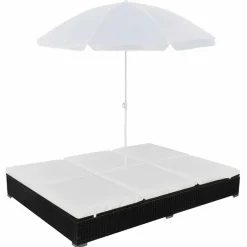 MAISON EXCLUSIVE - Chaise longue d'extérieur avec parasol résine tressée noir
