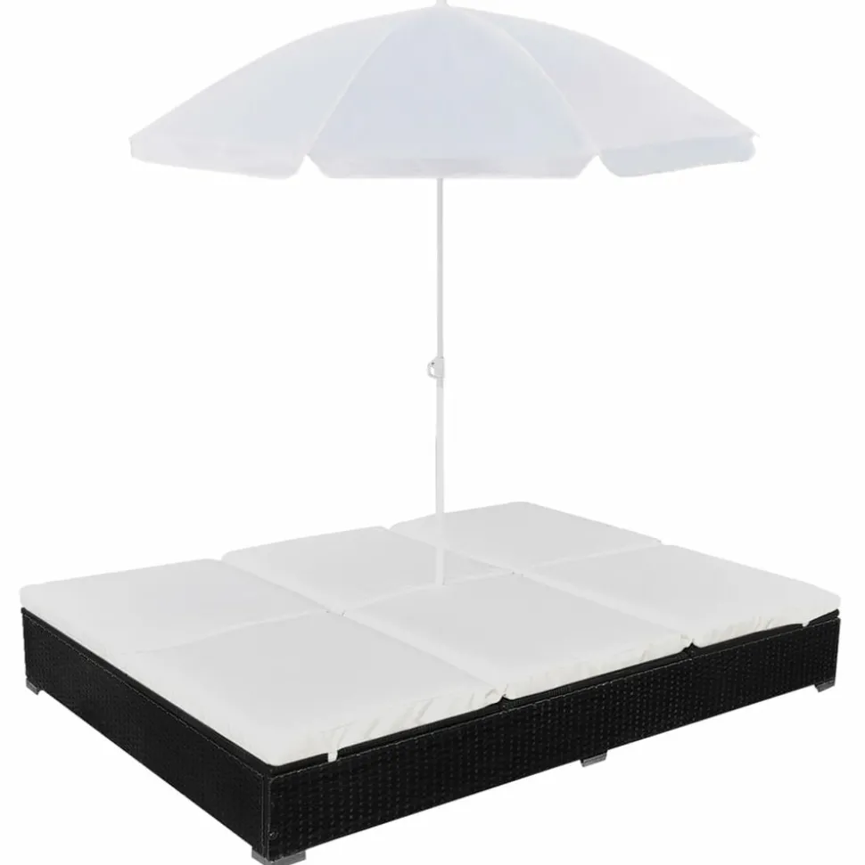MAISON EXCLUSIVE - Chaise longue d'extérieur avec parasol résine tressée noir