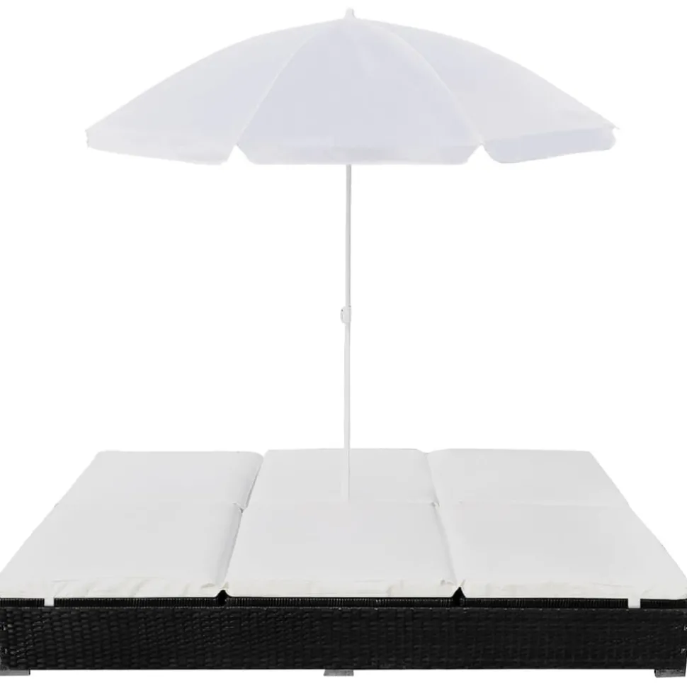 MAISON EXCLUSIVE - Chaise longue d'extérieur avec parasol résine tressée noir