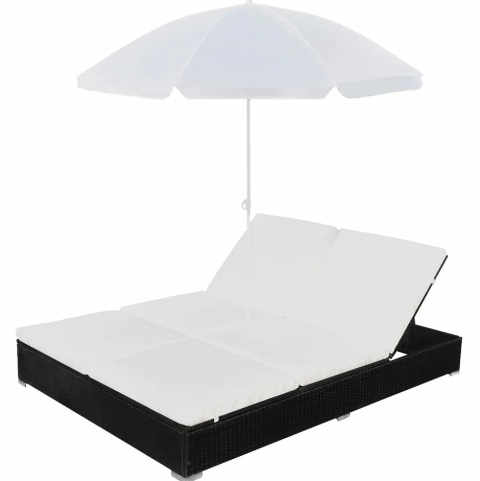 MAISON EXCLUSIVE - Chaise longue d'extérieur avec parasol résine tressée noir