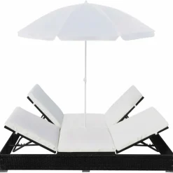 MAISON EXCLUSIVE - Chaise longue d'extérieur avec parasol résine tressée noir