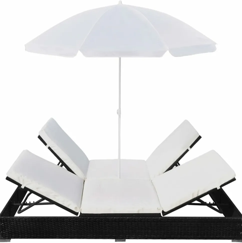 MAISON EXCLUSIVE - Chaise longue d'extérieur avec parasol résine tressée noir