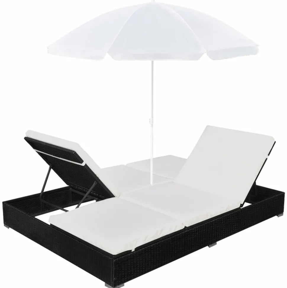 MAISON EXCLUSIVE - Chaise longue d'extérieur avec parasol résine tressée noir