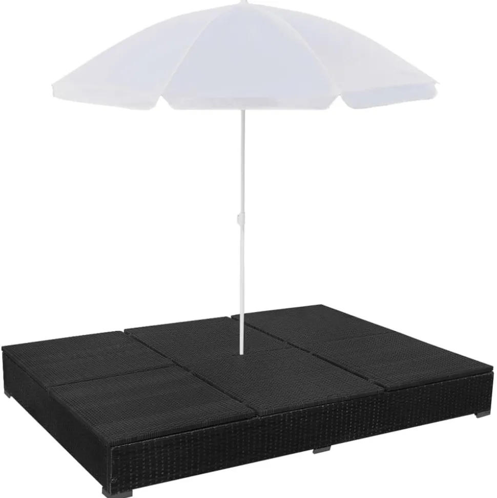 MAISON EXCLUSIVE - Chaise longue d'extérieur avec parasol résine tressée noir