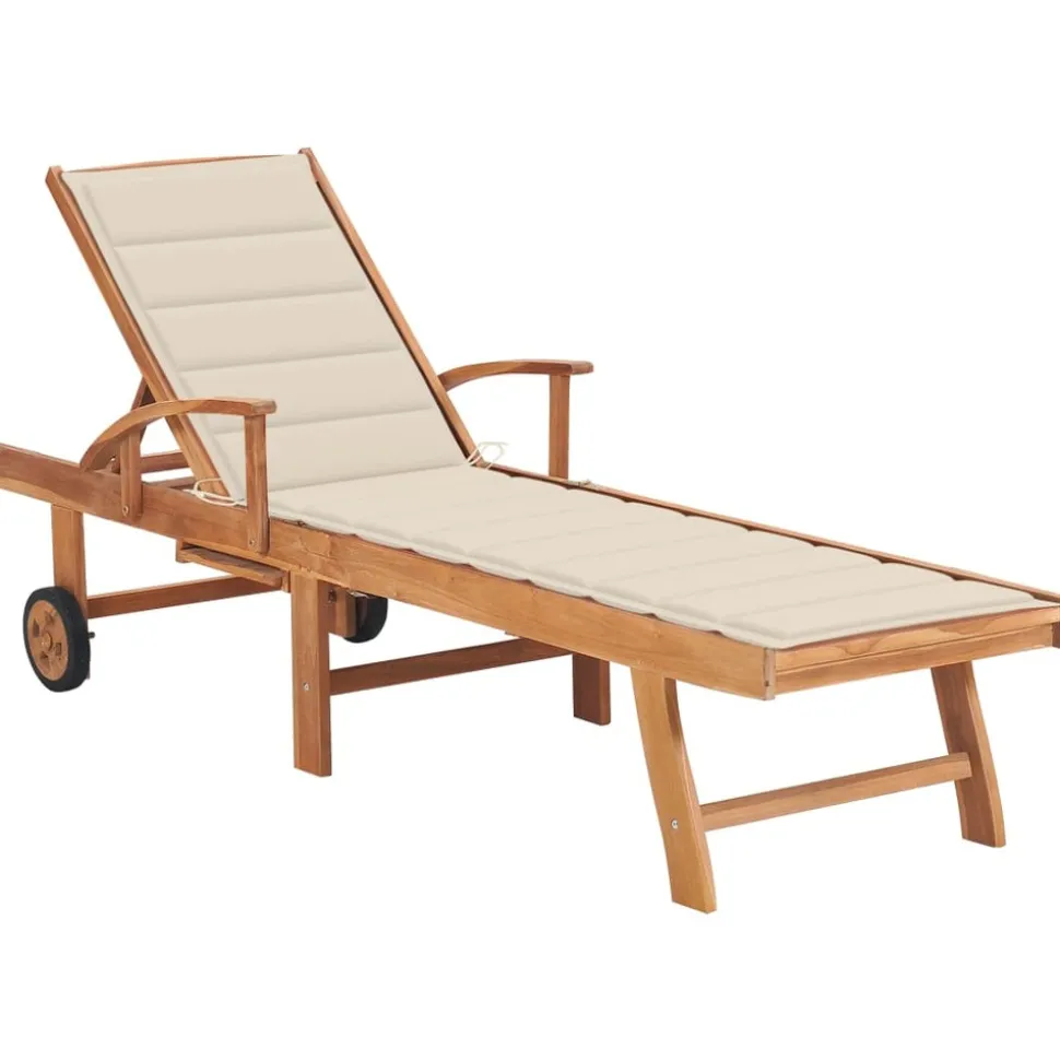 MAISON EXCLUSIVE - Chaise longue avec coussin crème bois de teck solide