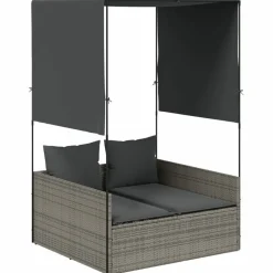 MAISON EXCLUSIVE - Chaise longue double avec toit et rideaux gris résine tressée