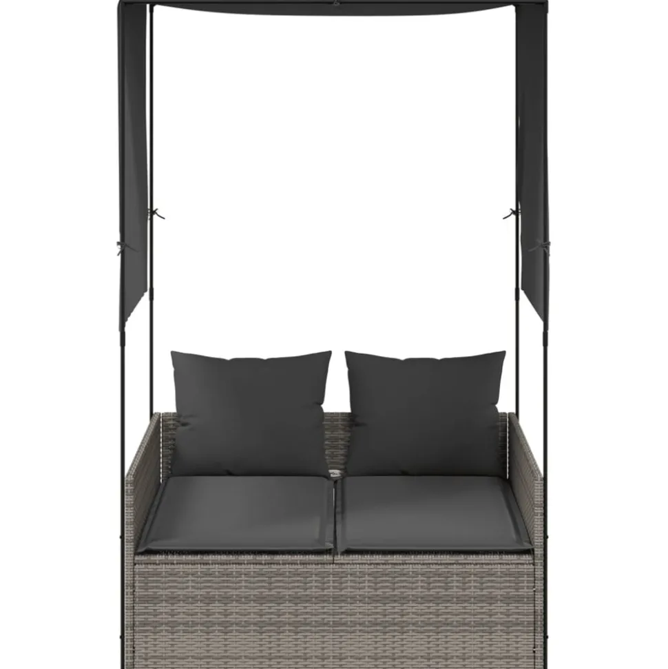 MAISON EXCLUSIVE - Chaise longue double avec toit et rideaux gris résine tressée