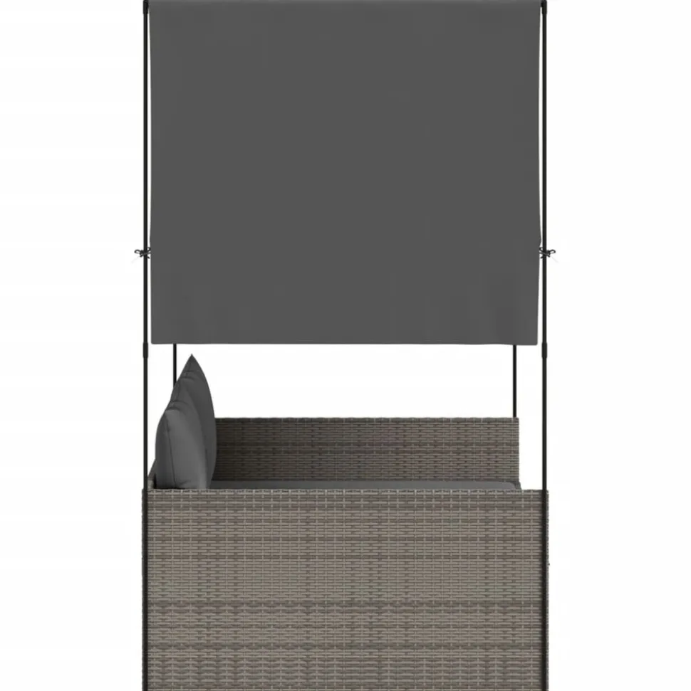 MAISON EXCLUSIVE - Chaise longue double avec toit et rideaux gris résine tressée